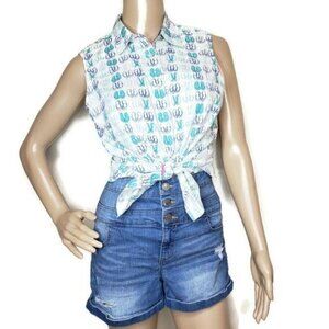 Talbots Sleeveless Button-Down Blouse can tie the front flip flop summer beach
